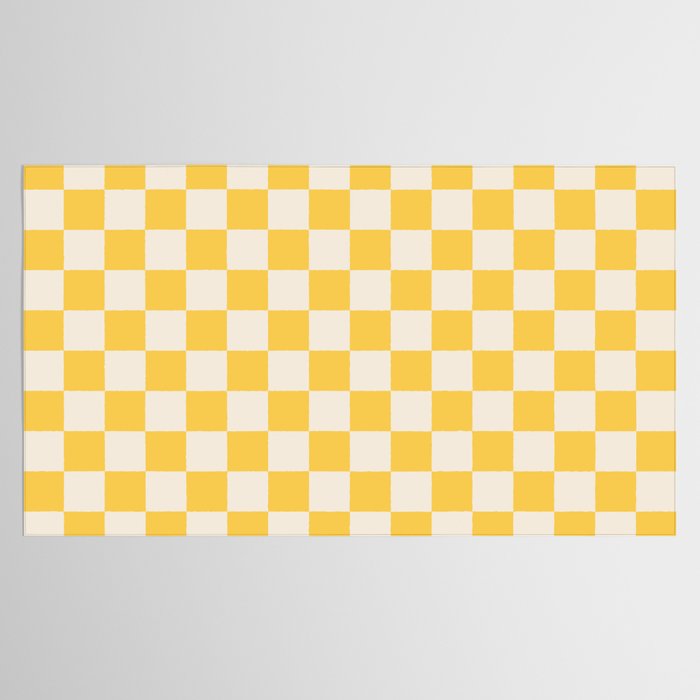 Checkerboard Check Checkered Pattern Yellow Cream Tablecloth Gallery Image 2