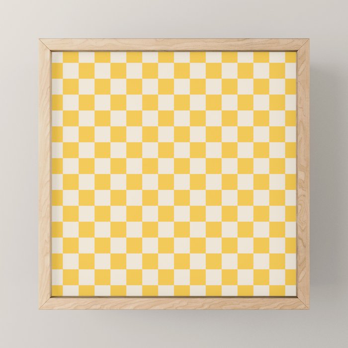 Checkerboard Check Checkered Pattern Yellow Cream Mini Art Print Gallery Image 1