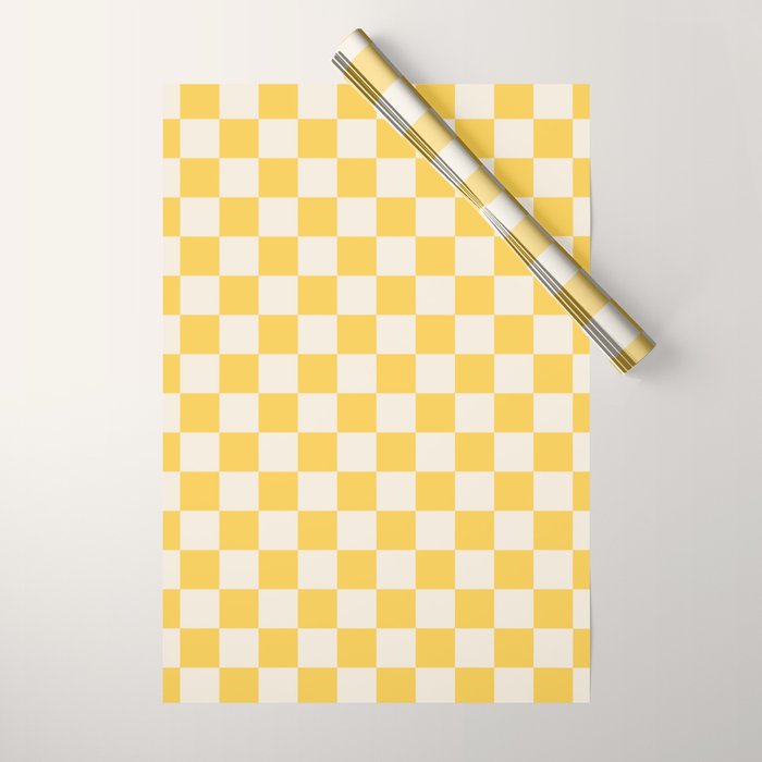 Checkerboard Check Checkered Pattern Yellow Cream Wrapping Paper Gallery Image 1