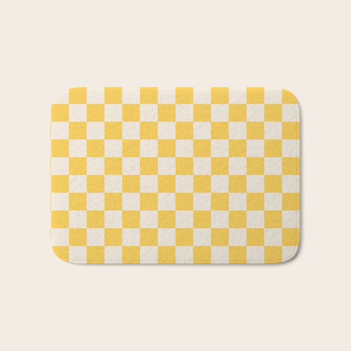 Checkerboard Check Checkered Pattern Yellow Cream Bath Mat Gallery Image 1