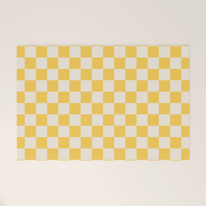 Checkerboard Check Checkered Pattern Yellow Cream Welcome Mat Gallery Image 1