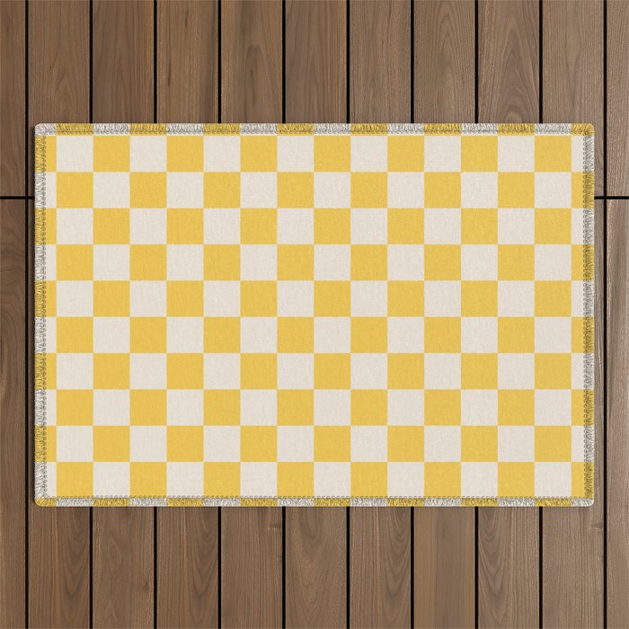 Checkerboard Check Checkered Pattern Yellow Cream Outdoor Rug Gallery Image 1