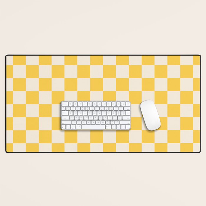 Checkerboard Check Checkered Pattern Yellow Cream Desk Mat Gallery Image 1
