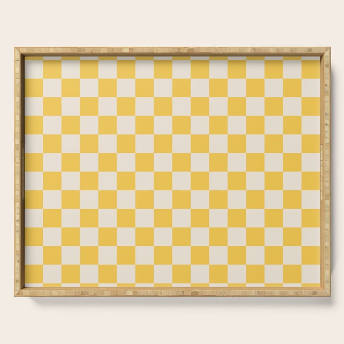 Checkerboard Check Checkered Pattern Yellow Cream Serving Tray Gallery Image 1