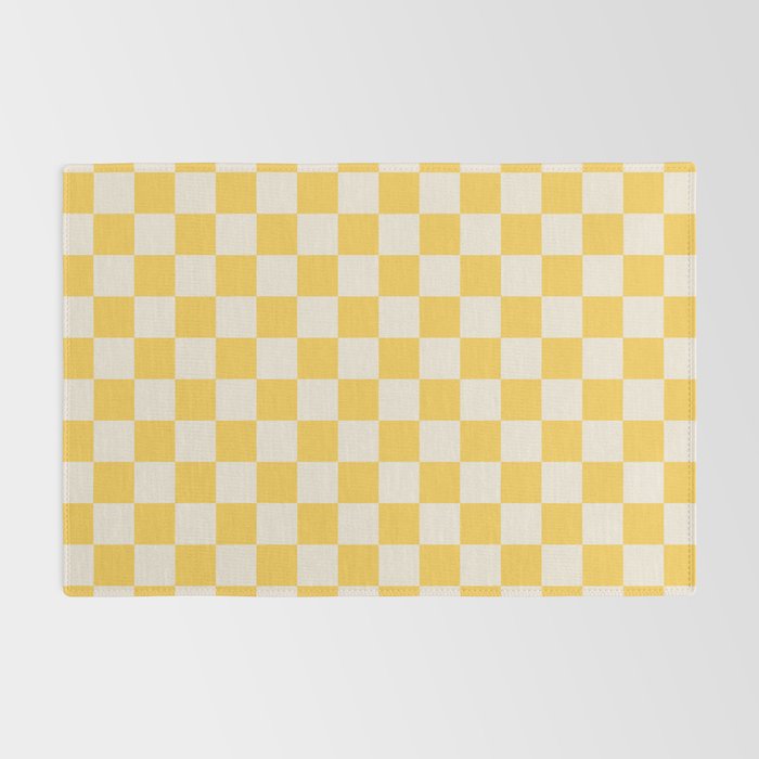 Checkerboard Check Checkered Pattern Yellow Cream Rug Gallery Image 2