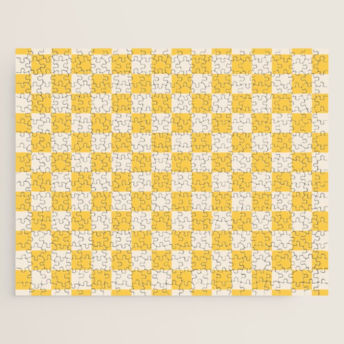 Checkerboard Check Checkered Pattern Yellow Cream Jigsaw Puzzle Gallery Image 1