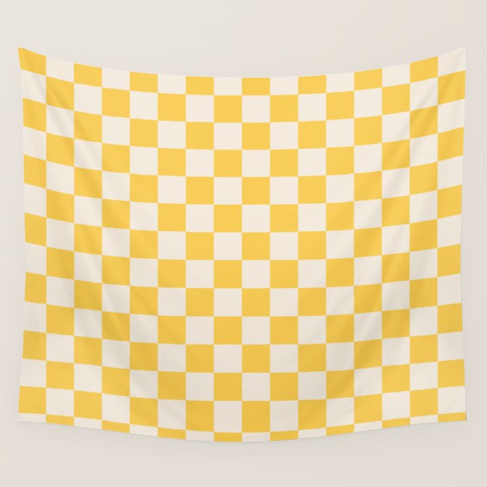Checkerboard Check Checkered Pattern Yellow Cream Wall Tapestry Gallery Image 4