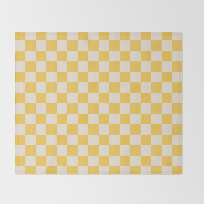 Checkerboard Check Checkered Pattern Yellow Cream Throw Blanket Gallery Image 2