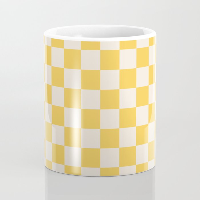 Checkerboard Check Checkered Pattern Yellow Cream Coffee Mug Gallery Image 4