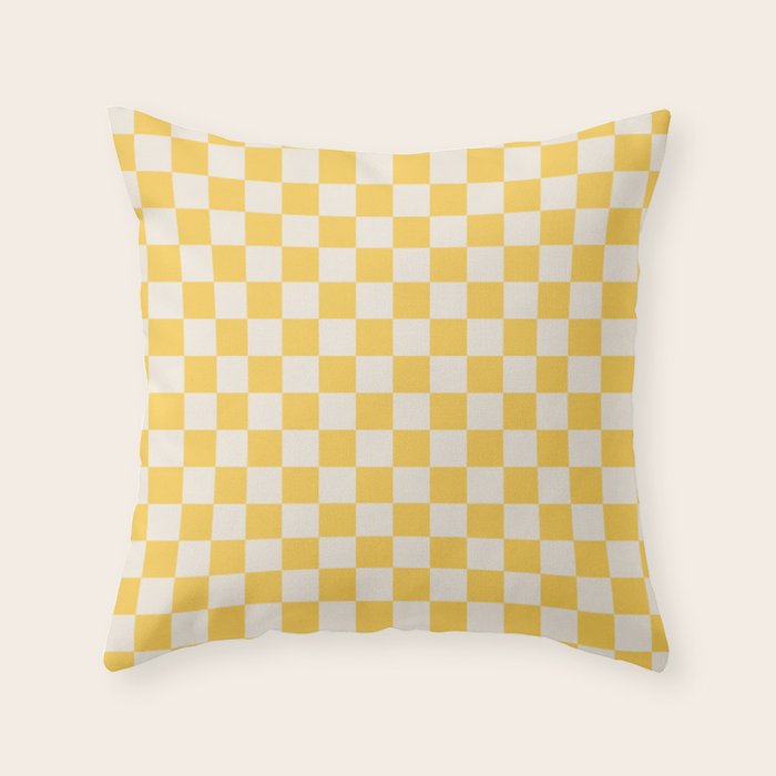 Checkerboard Check Checkered Pattern Yellow Cream Throw Pillow Gallery Image 1