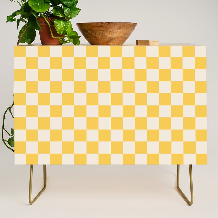 Checkerboard Check Checkered Pattern Yellow Cream Credenza Gallery Image 1