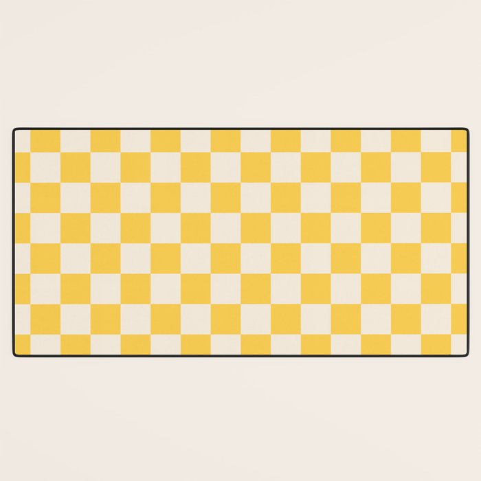 Checkerboard Check Checkered Pattern Yellow Cream Desk Mat Gallery Image 3