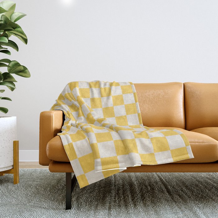 Checkerboard Check Checkered Pattern Yellow Cream Throw Blanket Gallery Image 1