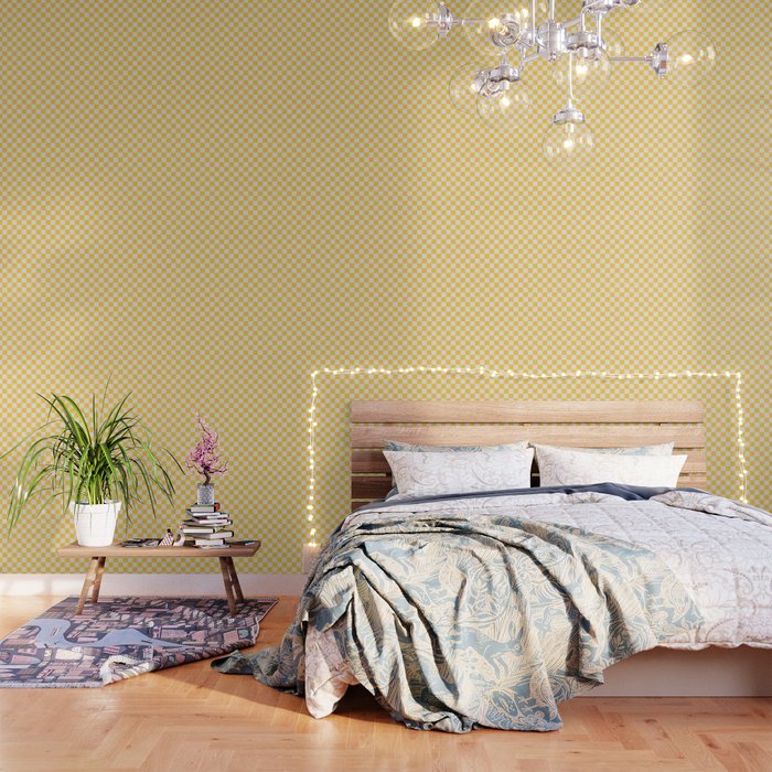 Checkerboard Check Checkered Pattern Yellow Cream Wallpaper Gallery Image 1