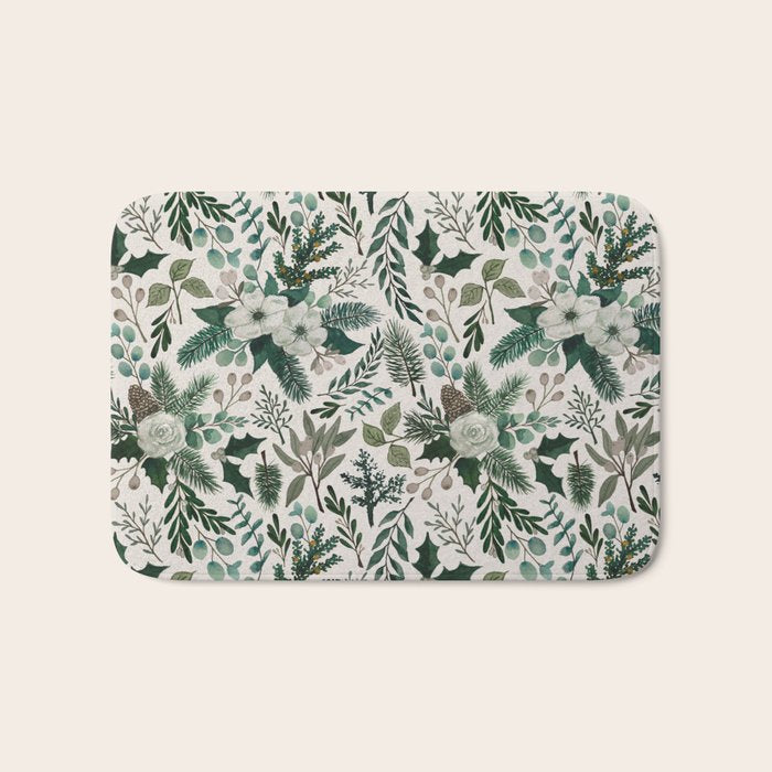 Winter Floral Pattern Bath Mat Gallery Image 1
