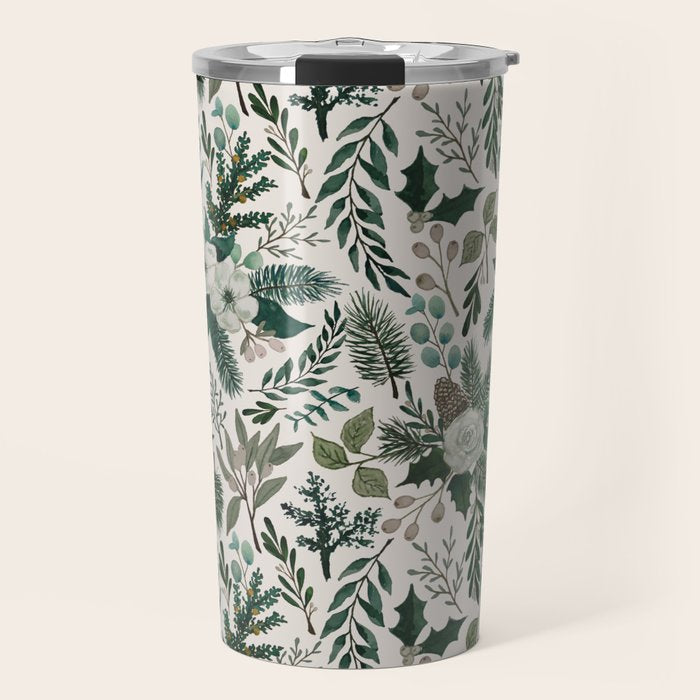 Winter Floral Pattern Travel Mug Gallery Image 1