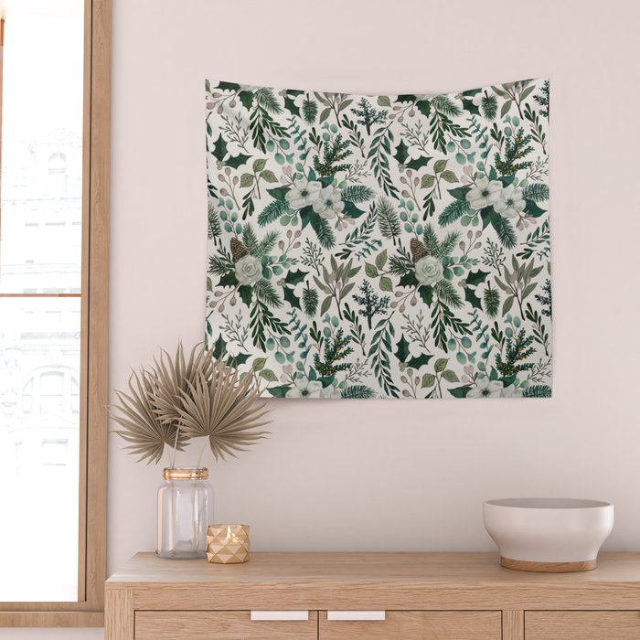 Winter Floral Pattern Wall Tapestry Gallery Image 2