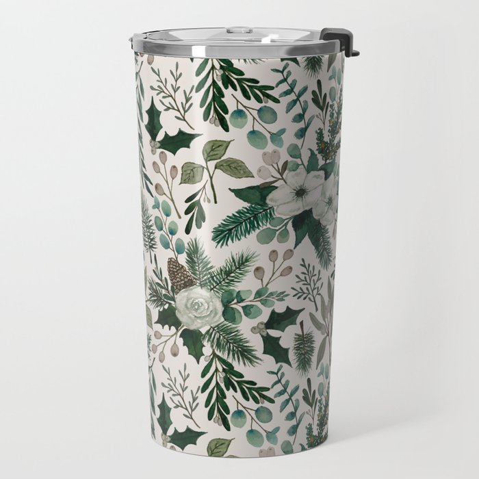 Winter Floral Pattern Travel Mug Gallery Image 2