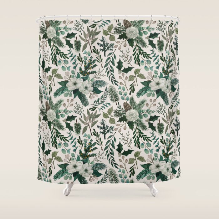 Winter Floral Pattern Shower Curtain Gallery Image 1