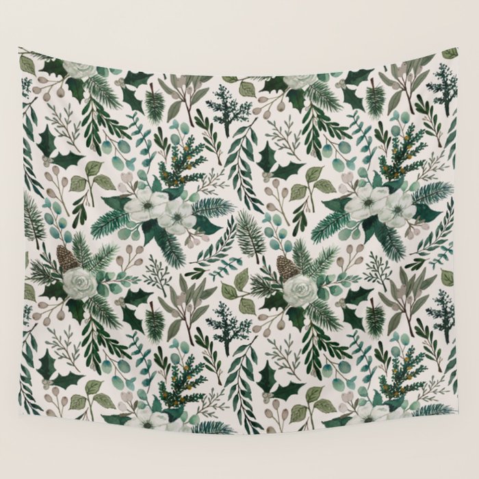 Winter Floral Pattern Wall Tapestry Gallery Image 4