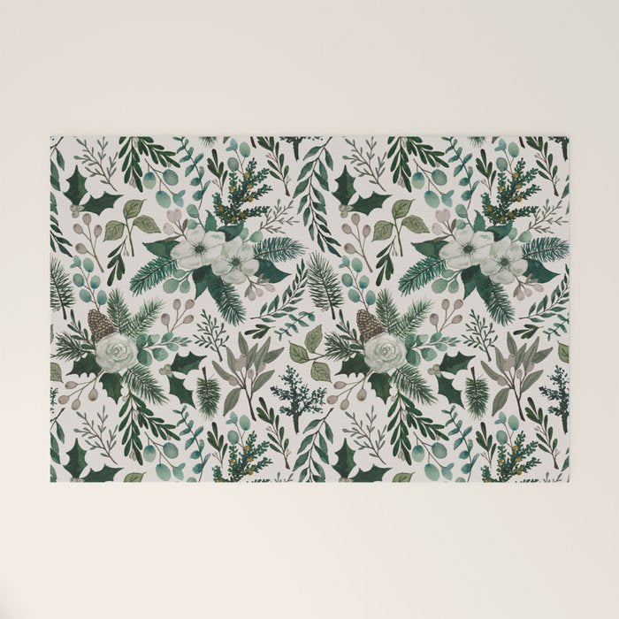 Winter Floral Pattern Welcome Mat Gallery Image 1