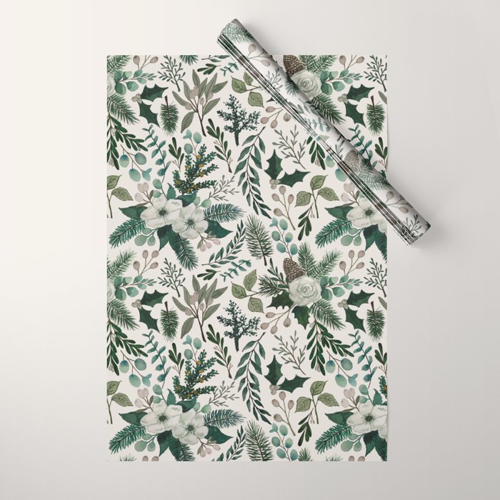 Winter Floral Pattern Wrapping Paper Gallery Image 1