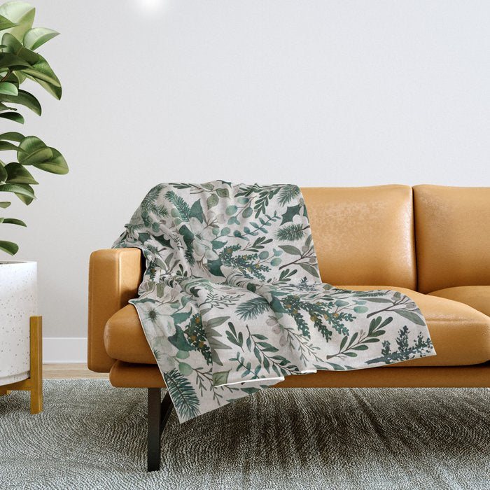 Winter Floral Pattern Throw Blanket Gallery Image 1