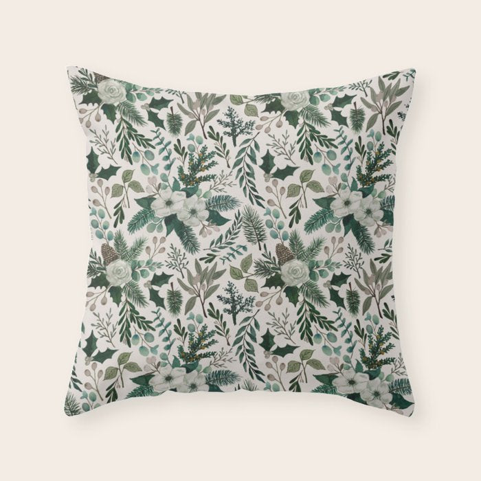 Winter Floral Pattern Throw Pillow Gallery Image 6