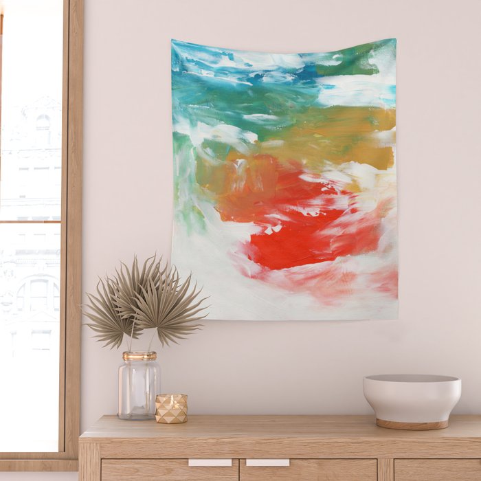 Ejaaz Haniff Colorful Abstract Acrylic Painting 'Storm In Paradise' Wall Tapestry Gallery Image 2