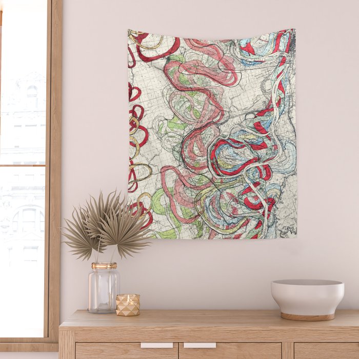 Vintage Map of the Mississippi River Wall Tapestry Gallery Image 2