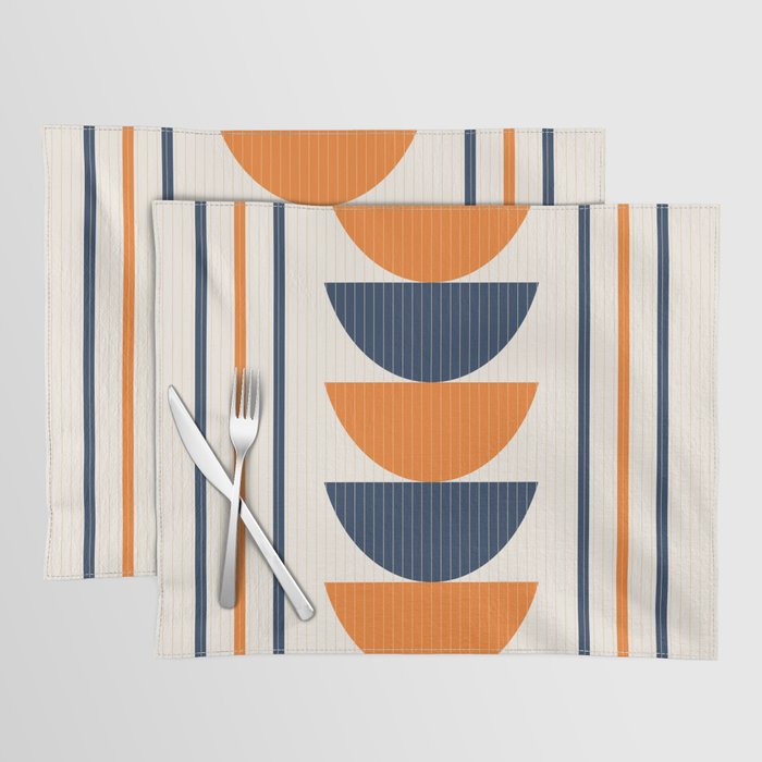 Abstract Shapes 76 in Orange and Navy Blue (Moon Phase Geometric Abstraction) Placemat Gallery Image 1