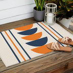 Abstract Shapes 76 in Orange and Navy Blue (Moon Phase Geometric Abstraction) Outdoor Rug Gallery Image 2