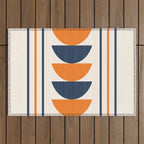 Abstract Shapes 76 in Orange and Navy Blue (Moon Phase Geometric Abstraction) Outdoor Rug Gallery Image 1
