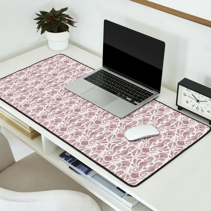 Seahorse Damask  Lilac Purple Desk Mat Gallery Image 2