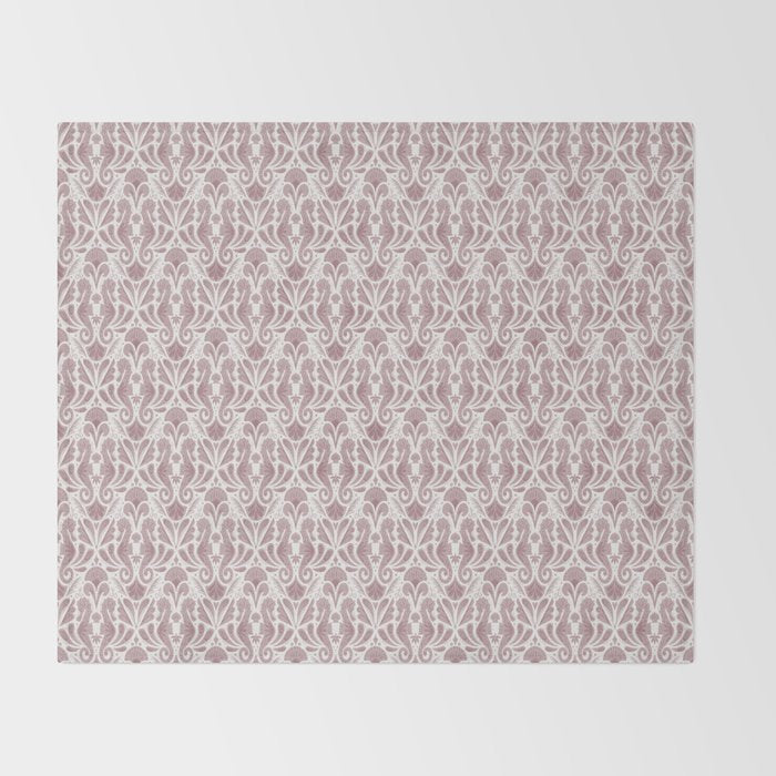 Seahorse Damask  Lilac Purple Throw Blanket Gallery Image 2