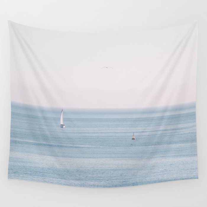 Ocean - Sail boat in calm sea - travel photography Wall Tapestry Gallery Image 1