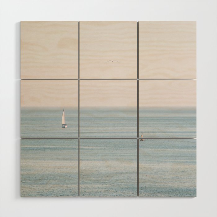 Ocean - Sail boat in calm sea - travel photography Wood Wall Art Gallery Image 1