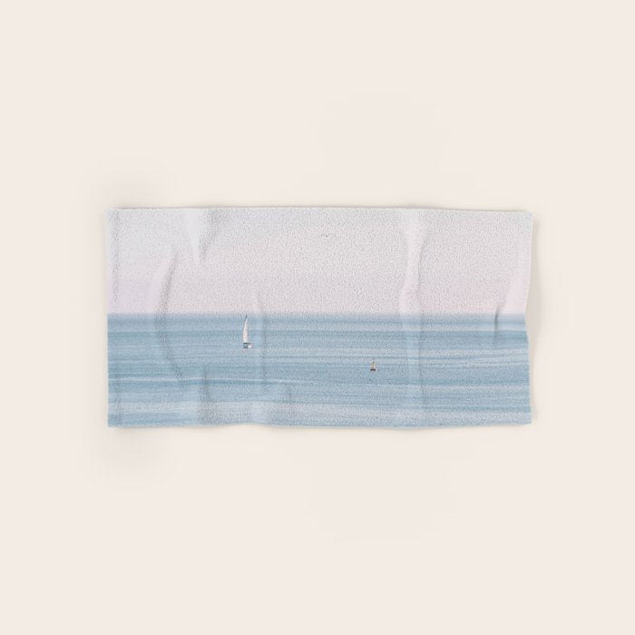 Ocean - Sail boat in calm sea - travel photography Bath Towel Gallery Image 1