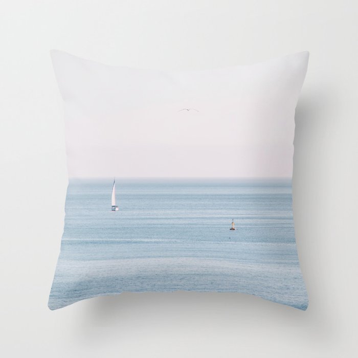 Ocean - Sail boat in calm sea - travel photography Throw Pillow Gallery Image 6