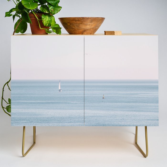Ocean - Sail boat in calm sea - travel photography Credenza Gallery Image 1
