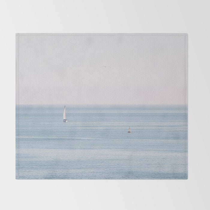 Ocean - Sail boat in calm sea - travel photography Throw Blanket Gallery Image 2
