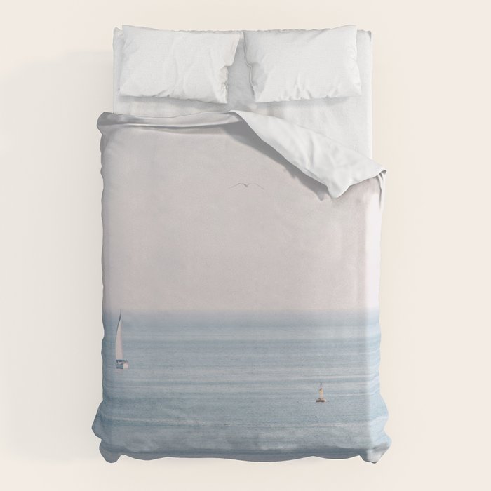 Ocean - Sail boat in calm sea - travel photography Duvet Cover Gallery Image 1