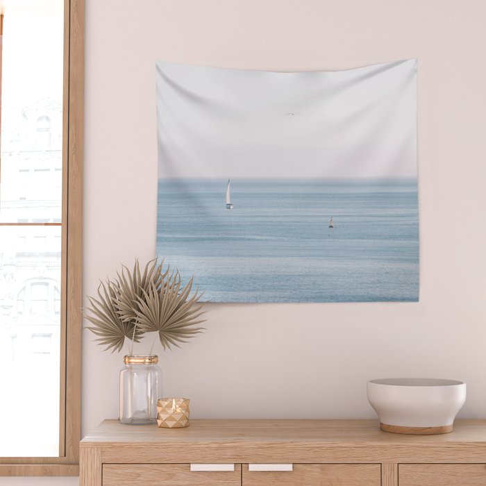 Ocean - Sail boat in calm sea - travel photography Wall Tapestry Gallery Image 2