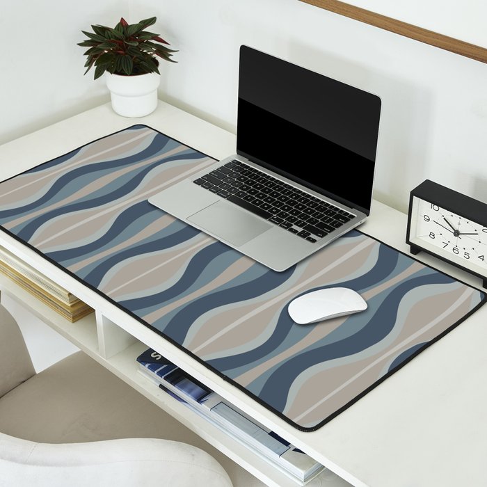 Mid Century Modern Hourglass Abstract Pattern in Neutral Blue Gray   Desk Mat Gallery Image 2
