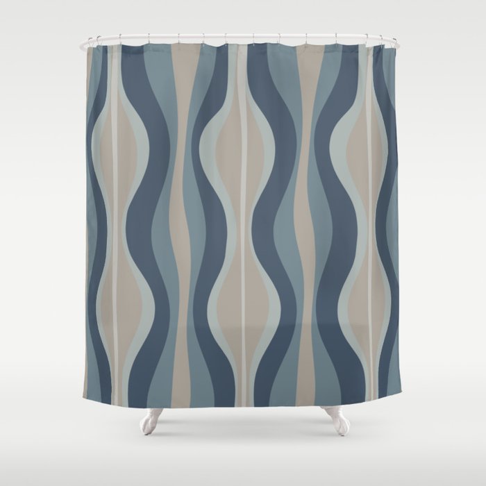 Mid Century Modern Hourglass Abstract Pattern in Neutral Blue Gray   Shower Curtain Gallery Image 1