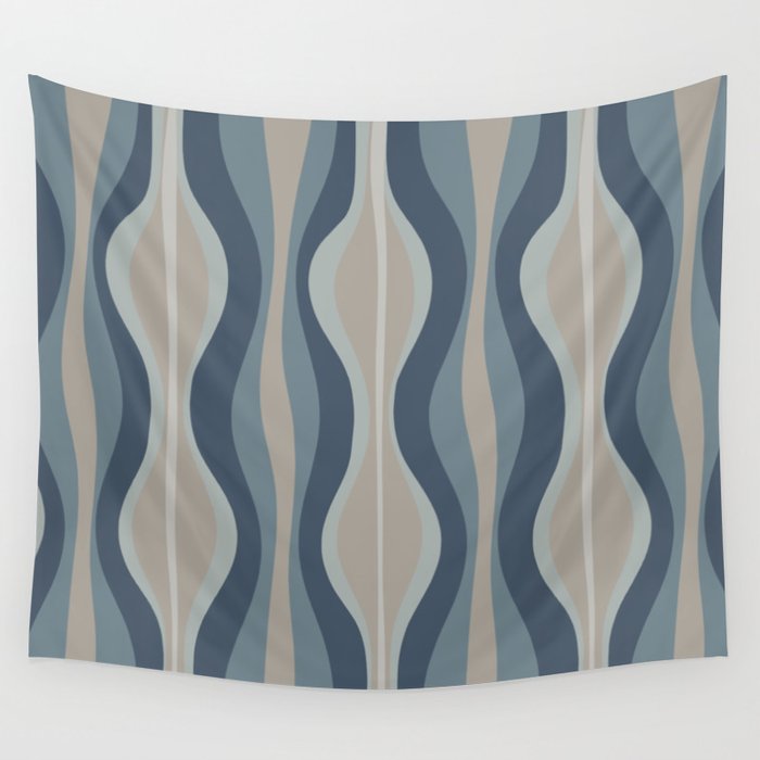 Mid Century Modern Hourglass Abstract Pattern in Neutral Blue Gray   Wall Tapestry Gallery Image 1
