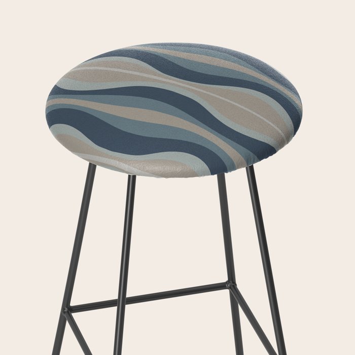 Mid Century Modern Hourglass Abstract Pattern in Neutral Blue Gray   Stool Gallery Image 2