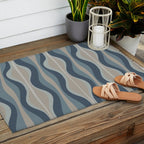 Mid Century Modern Hourglass Abstract Pattern in Neutral Blue Gray   Outdoor Rug Gallery Image 2