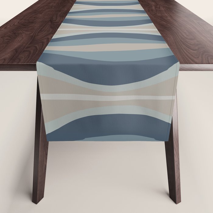 Mid Century Modern Hourglass Abstract Pattern in Neutral Blue Gray   Table Runner Gallery Image 1