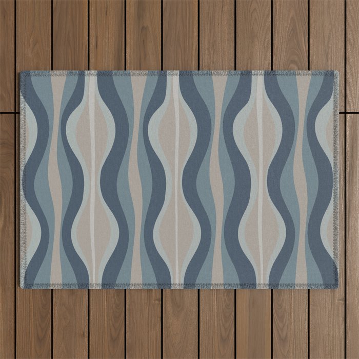 Mid Century Modern Hourglass Abstract Pattern in Neutral Blue Gray   Outdoor Rug Gallery Image 1